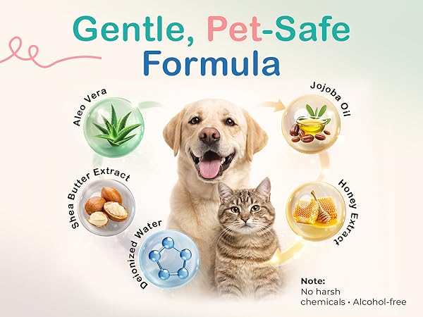 Alcohol free pet glove wipes for dogs and cats help clean sensitive areas like paws, face and ears