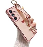 DEFBSC Compatible with Samsung Galaxy S25 Case, Electroplated Edge Love Heart Case with Wrist Str...
