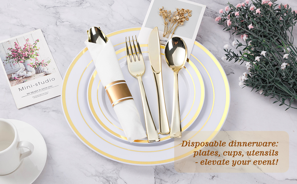 gold plastic dinnerware set