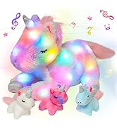 Hopearl LED Musical Stuffed Unicorn Playset Lighting Up Singing Plush Toy Mommy Unicorn with 3 Ba...