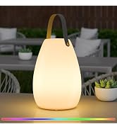 uuffoo Portable Outdoor Table Lamp, Dimmable Cordless Lamp with Remote and 7 RGB Colors IP44 Wate...
