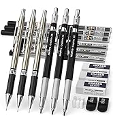 Nicpro 6PCS Art Mechanical Pencils Set, 3 PCS Metal Drafting Pencil 0.5 mm & 0.7 mm & 0.9 mm & 3 ...