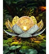 Solar Lights Outdoor Waterproof Garden, Crackle Globe Glass Lotus Decoration, Solar Power LED Bal...