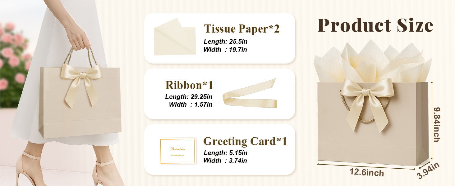 Large Gift Bag with Handles with 1 Ribbon 2 Tissue Paper 1 Greeting Card