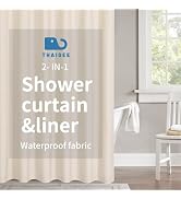 THAIGEE 2-in-1 Waterproof Fabric Shower Curtain or Liner,Linen Textured,Breathable TPU & Washable...