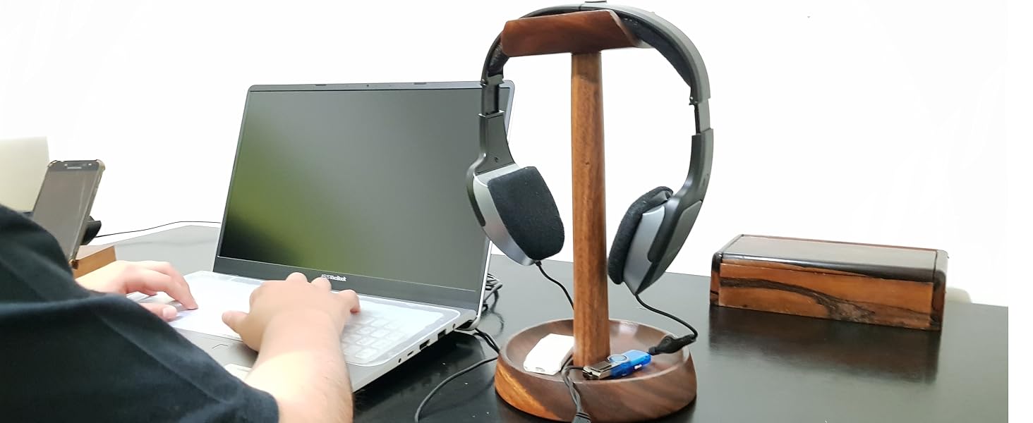 Soporte de auriculares wood headset accessory stand holder desk organizer storage tray hanger desk