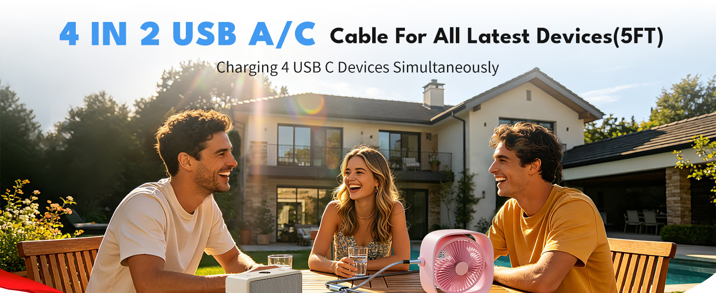 4 IN 2 USB A/C Cable For All Latest Devices(5FT)