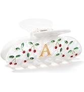 CHLINS Initial Cherry Hair Clips for Women Girls - Cute Glitter Monogram Claw Clips with Rhinesto...