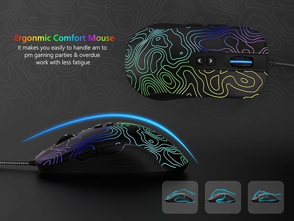 Wired Gaming Mouse,Black RGB Mouse,Computer Mouse Topographic
