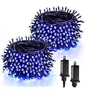 2-Pack 200 LED Extendable Christmas Lights, 66FT Blue Christmas Decorations String Lights Outdoor...