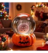 ZEERSHEE 60mm 3D Pumpkin Crystal Ball with LED Stand Halloween Pumpkin Lights Globe for Halloween...