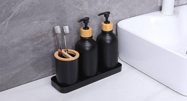 vanity tray,2 soap dispenser,1 toothbrush holder
