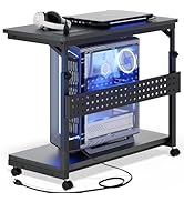 Besiost Computer Tower Stand with Power Strips, Height Adjustable PC Tower Stand/Cart with Wheels...