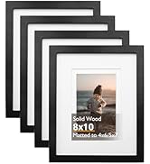 KINLINK 8x10 Picture Frame Black, Solid Wood Frames with Acrylic Plexiglass for Pictures 4x6/5x7 ...