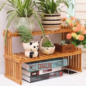 Natural Bamboo Indoor Plant Stand for Desk