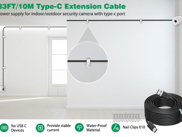 long usb C cable 33 ft