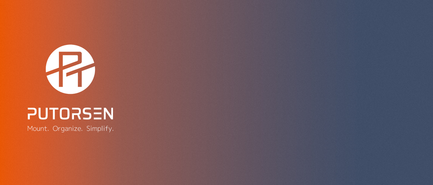 Text reads: 'PUTORSEN'. Orange and white logo design against gradient background from orange to navy blue.