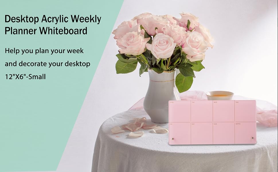 Small Desktop Pink Acrylic Weekly Calendar Dry Erase Board