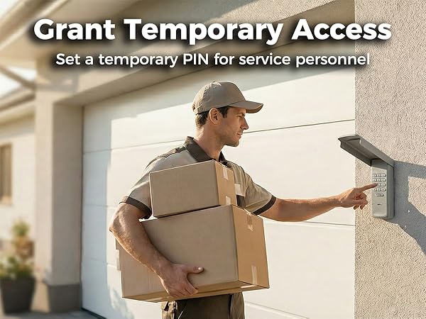 Setting temporary PIN on garage door keypad for dog walkers and delivery repairman service personnel