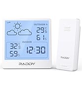 Raddy WF-50T Indoor Outdoor Thermometer Hygrometer Wireless Weather Station, Battery Powered Temp...