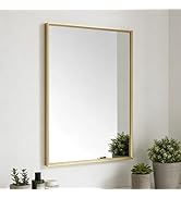 Bathroom Mirror for Wall, 16x24 Inch Metal Framed Mirror, Brushed Gold Rectangle Mirror, Bathroom...