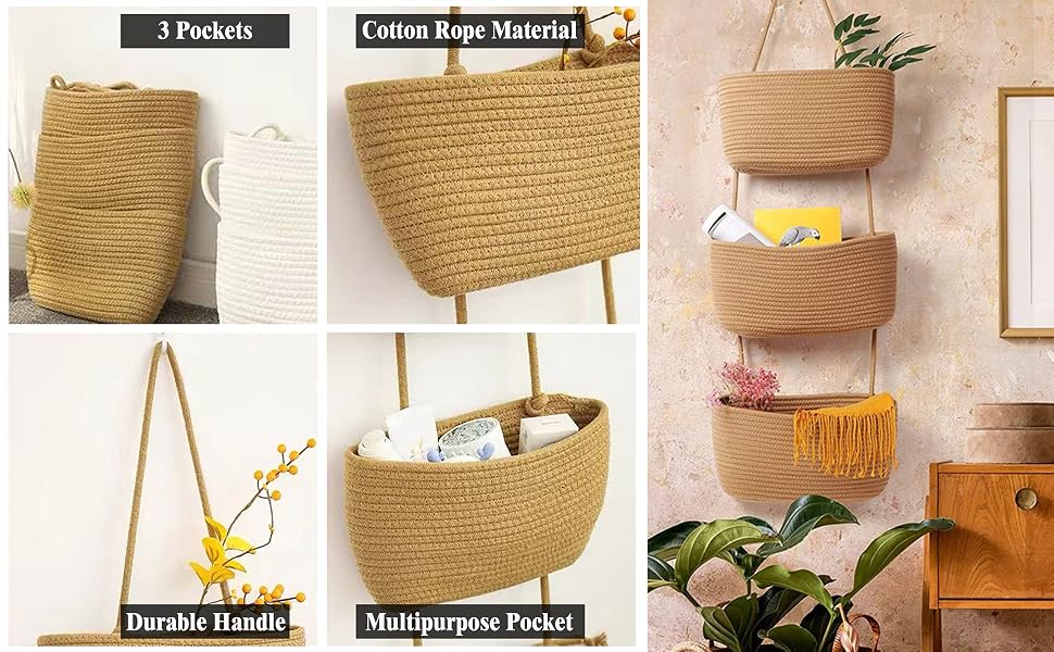 wall hanging cotton rope organizer foldable hanging organizer