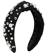 WantGor Pearl Knotted Headband, Women Rhinestone Embellished Hairband Elegant Wide Top Knot Bride...