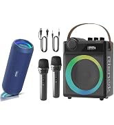 RIENOK Portable Bluetooth Speaker 30W Plus 100W Voice Amplifier with 2 Wireless Microphones