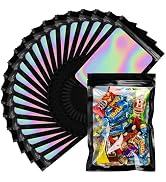 LOKQING 200 Pcs Holographic Bags Black Mylar Bags with Window Smell Proof Bags Resealable Bags fo...