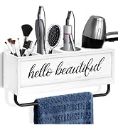 CusUnik Hair Dryer Holder Wall Mounted, Hair Tools and Styling Organizer with Towel Bar, Farmhous...