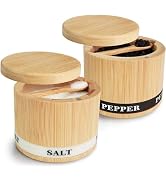 ThougrLyh Salt Box 2Pcs Spice Cellar with Swivel Lid and Spoons Small Bamboo Pepper and Salt Cont...