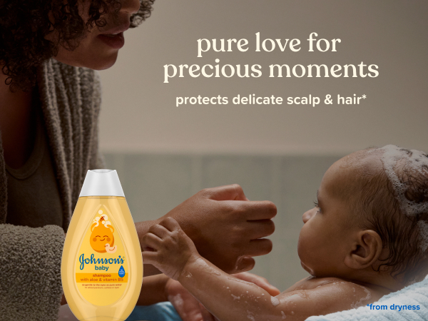 johnsons baby shampooo protects delicate skin and baby hair, pure love for precious moments