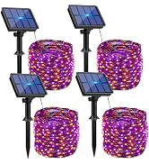 btfarm 4 Pack Solar Halloween String Lights Outdoor, Orange Purple | Total 320LED 132FT Solar Fai...