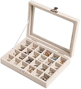 Frebeauty 24 Grid Jewelry Tray,Velvet Stud Earring Organizer,Small Jewelry Organizer with Clear L...