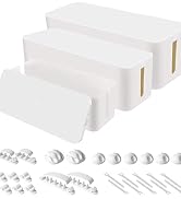 Cable Organizer Box Set of Three, Power Cover Cord Holder Surge Protector for Desk (White)