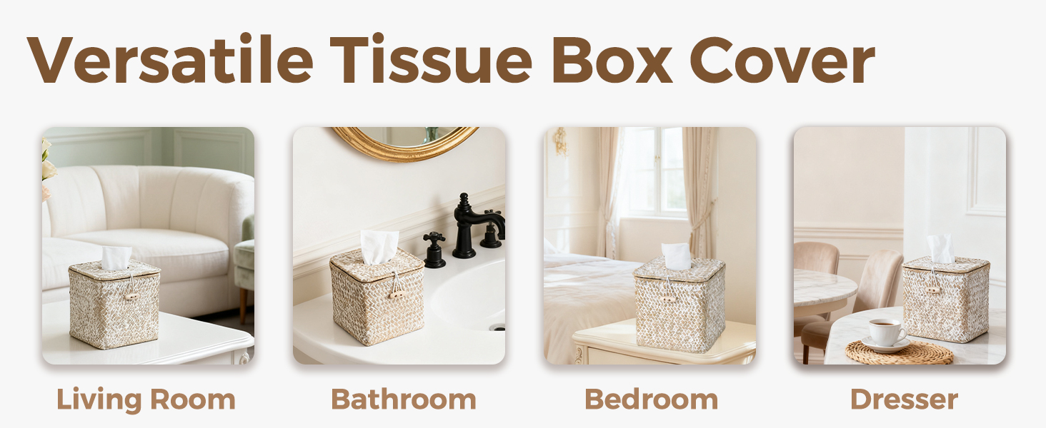 Rustic Square Tissue Box Cover for Bathroom Vanity Desk Dresser Table Night Stand Bar