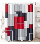 BTTN Red Fabric Shower Curtain, Modern Geometric Cloth Shower Curtain Set with Plastic Hooks, Wat...