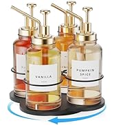 THYGIFTREE Rotating Coffee Syrup Organizer 4 Bottles Syrup Rack for Countertop Wood Bottle Holder...