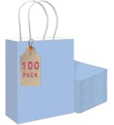 qiqee 100PCS Gift Bag with Handles Bulk Light Blue Paper Bags Multiple Uses (11
