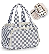 Narwey Checkered Travel Toiletry Bag for Women Large Makeup Bag, Wide-open Cosmetic Make Up Organ...