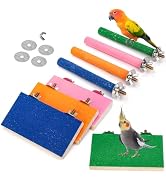 Mezchi 8 Pcs Bird Perch Stand Toy, Colorful Wood Parrot Perch Stand Platform Paw Grinding Stick, ...