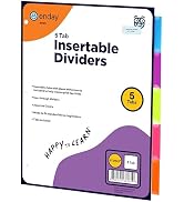 Binder Dividers with Tabs, 5 Dividers for 3 Ring Binder Standard Index Folder Dividers, Plastic M...
