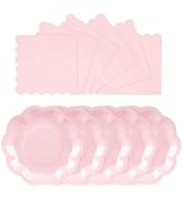 Houuqe 100 PCS Pink Paper Plates and Napkins Set, Tableware Set Include 7 inch Scalloped Pink Pap...