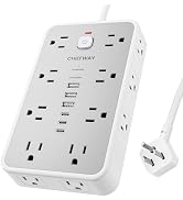 Surge Protector Power Strip, 6Ft Flat Plug Extension Cord with 6 USB Ports (3 USB C), 16 Widely S...