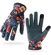 KDK Women's Gardening Gloves, Floral Print Touchscreen Compatible, Thorn Proof Leather Work Gloves