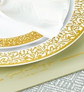 150 Count Gold Dinnerware Set, Elegant Plastic Plates Disposable Include: 25 Gold Lace Plastic Pl...