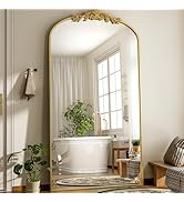 GLSLAND Oversized Vintage Mirror - 72"x 44" Full Length Mirror Large Carved Arched Mirrors with M...