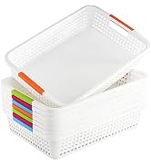 Lawei 8 Pack Large Plastic Storage Basket with Handle - 15 x 10 x 3 Inch Pantry Organizer Basket ...