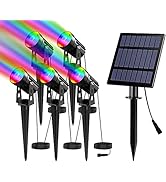 T-SUN Solar Spot Lights Outdoor,5-in-1 Solar Color Changing Waterproof Spotlights RGB Solar Power...