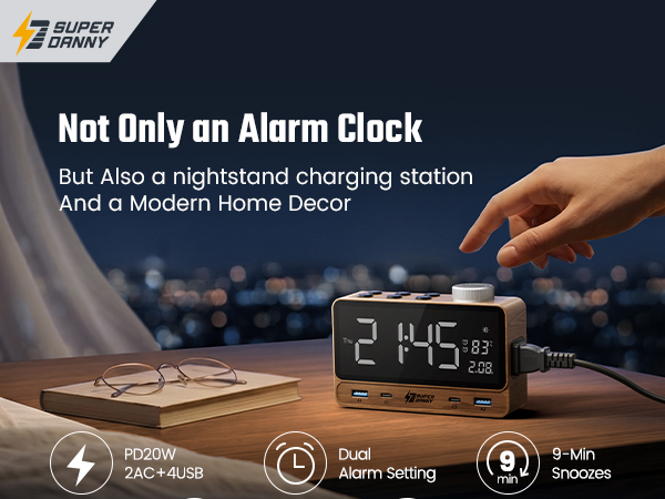 The digital alarm clock with charging station